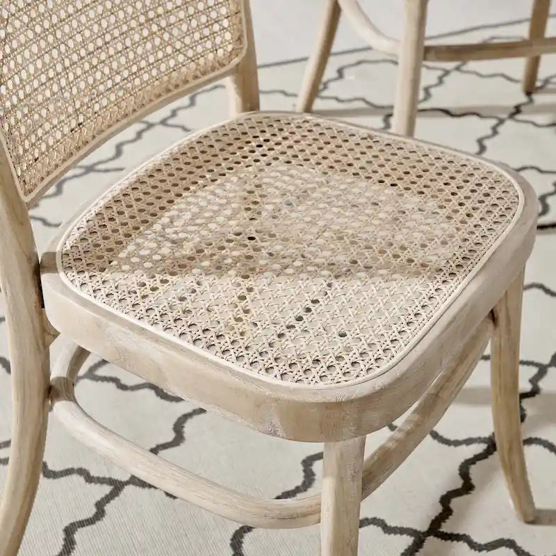Lot de 2 chaises de salle à manger en bois avec dossier en rotin