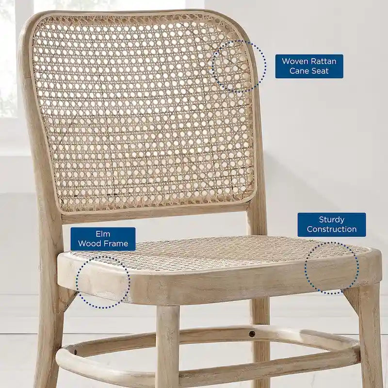 Lot de 2 chaises de salle à manger en bois avec dossier en rotin