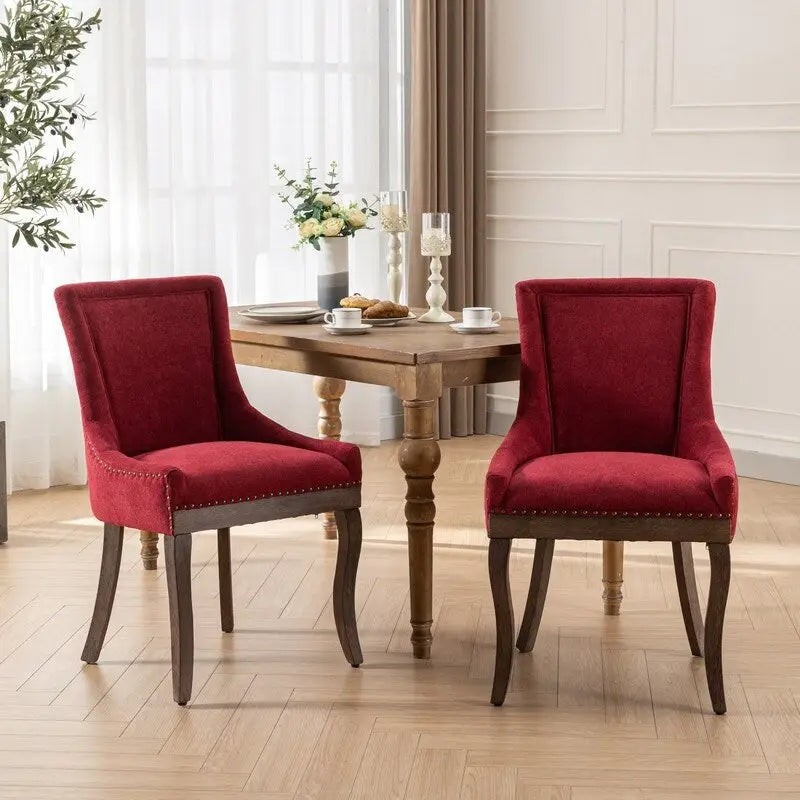 Chaises de salle à manger en tissu avec pieds en bois et garniture cloutée, lot de 2