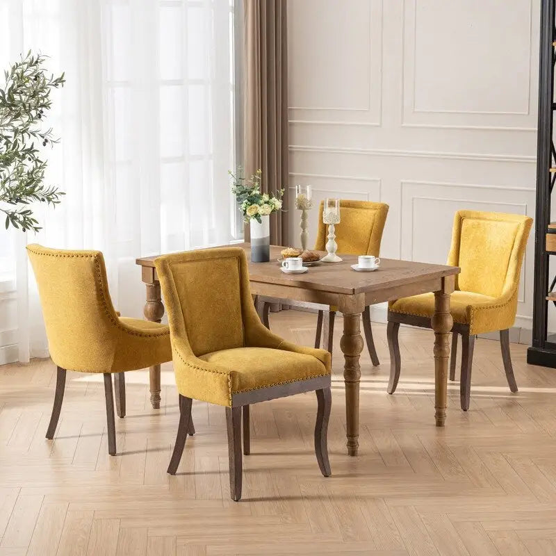 Chaises de salle à manger en tissu avec pieds en bois et garniture cloutée, lot de 2