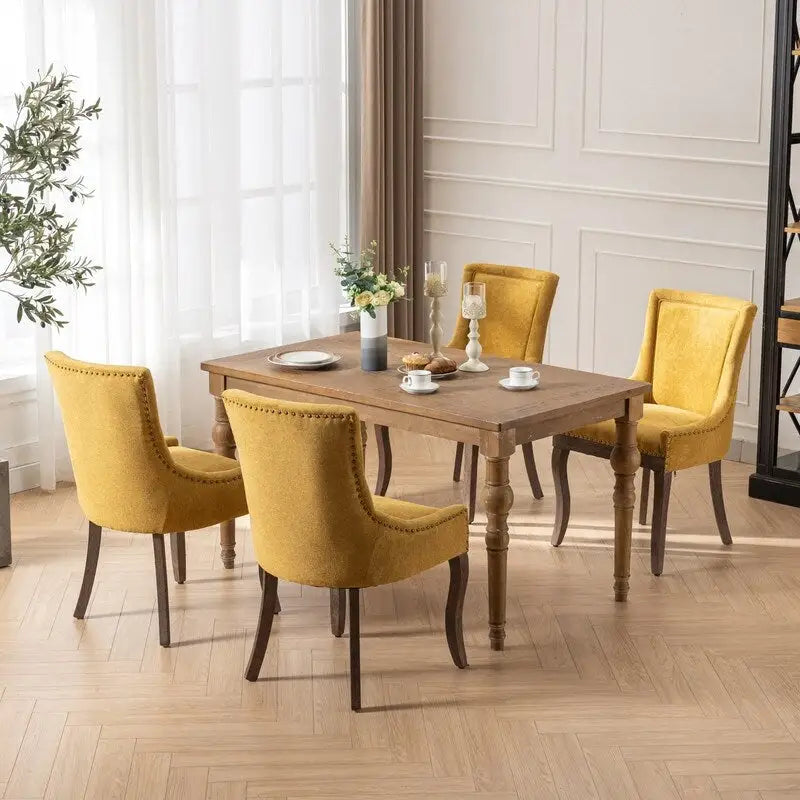 Chaises de salle à manger en tissu avec pieds en bois et garniture cloutée, lot de 2
