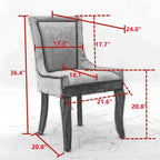 Chaises de salle à manger en tissu avec pieds en bois et garniture cloutée, lot de 2