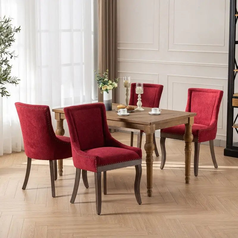 Chaises de salle à manger en tissu avec pieds en bois et garniture cloutée, lot de 2