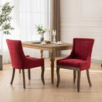 Chaises de salle à manger en tissu avec pieds en bois et garniture cloutée, lot de 2