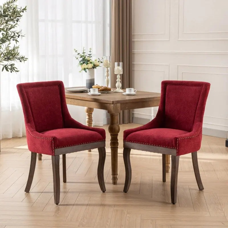 Chaises de salle à manger en tissu avec pieds en bois et garniture cloutée, lot de 2