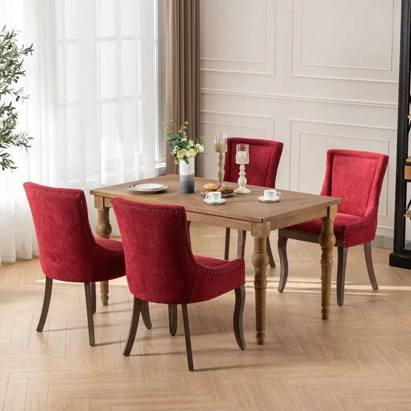 Chaises de salle à manger en tissu avec pieds en bois et garniture cloutée, lot de 2