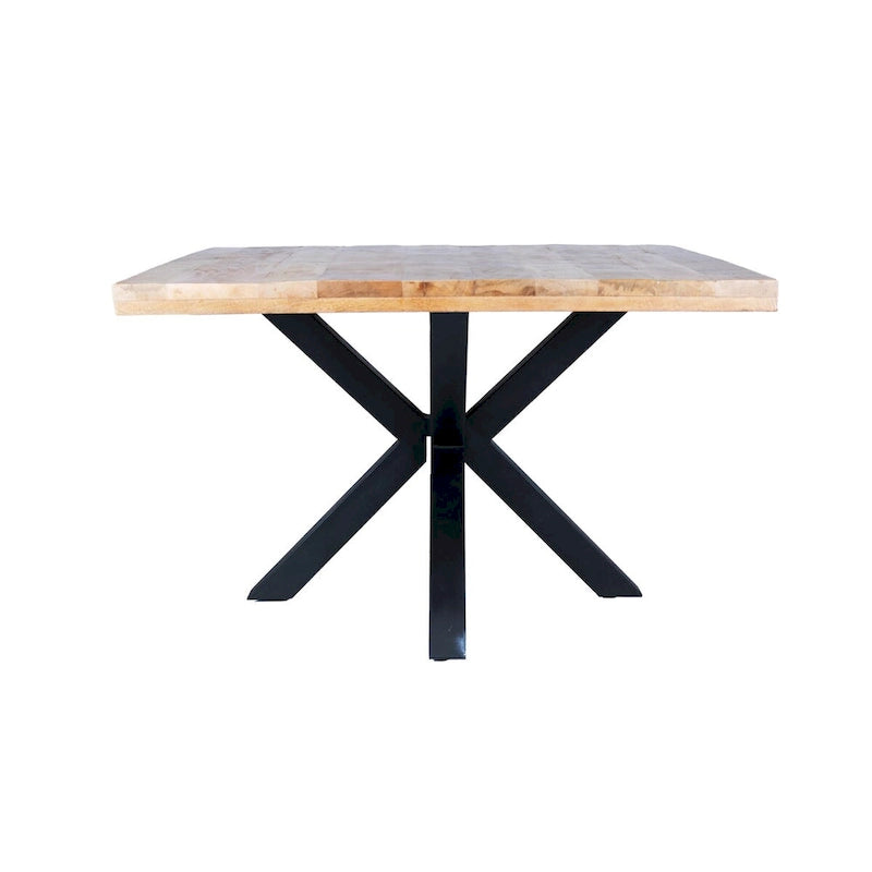 Table à manger carrée 48" avec plateau en bois de manguier et piètement araignée en métal