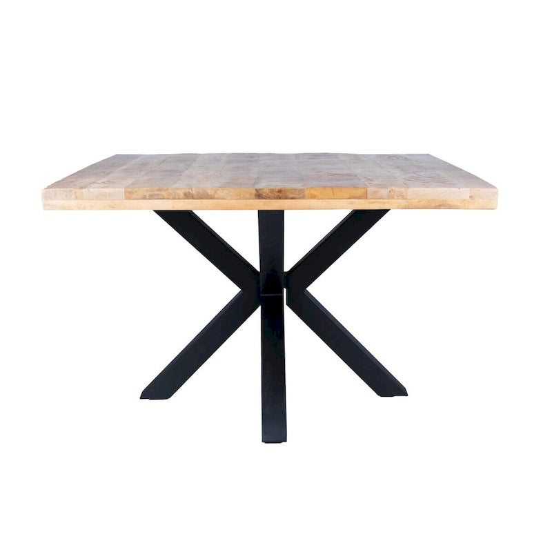 Table à manger carrée 48" avec plateau en bois de manguier et piètement araignée en métal