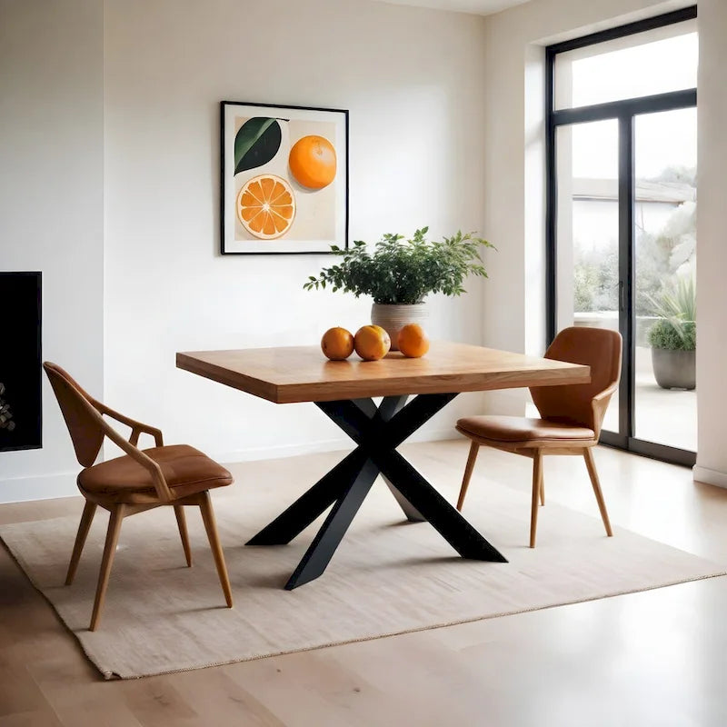 Table à manger carrée 48" avec plateau en bois de manguier et piètement araignée en métal