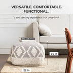 Pouf ottoman carré gris et ivoire de 56 x 56 x 41 cm – Repose-pieds et siège d'appoint pour le salon, la chambre et la chambre d'enfant.
