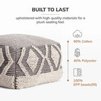 Pouf ottoman carré gris et ivoire de 56 x 56 x 41 cm – Repose-pieds et siège d'appoint pour le salon, la chambre et la chambre d'enfant.