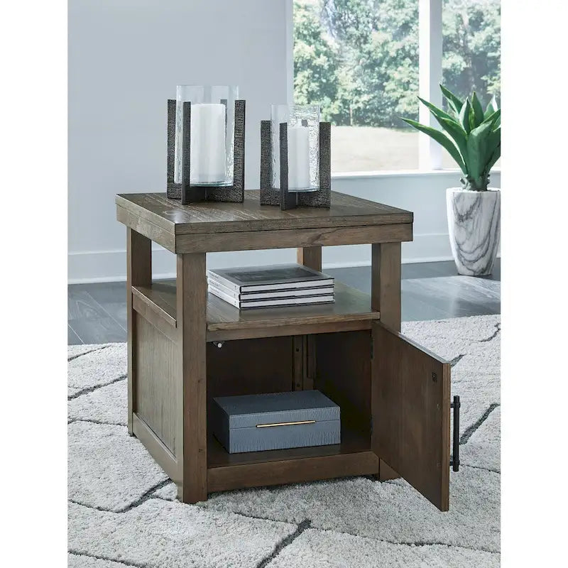 Table d'appoint en bois brun avec armoire et étagère ouverte - 24W x 26D x 26.63H