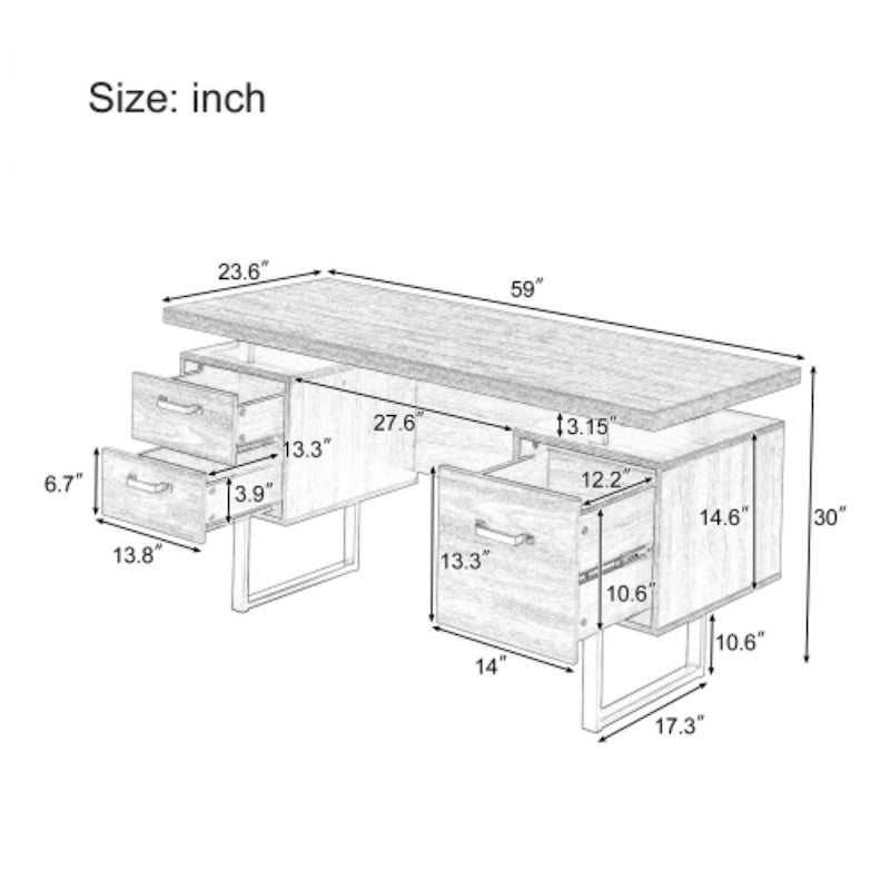 Bureau d'ordinateur avec tiroirs de classement et de rangement