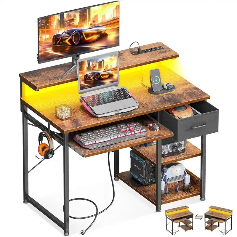 Bureau d'ordinateur de 101,6 cm avec multiprise intégrée