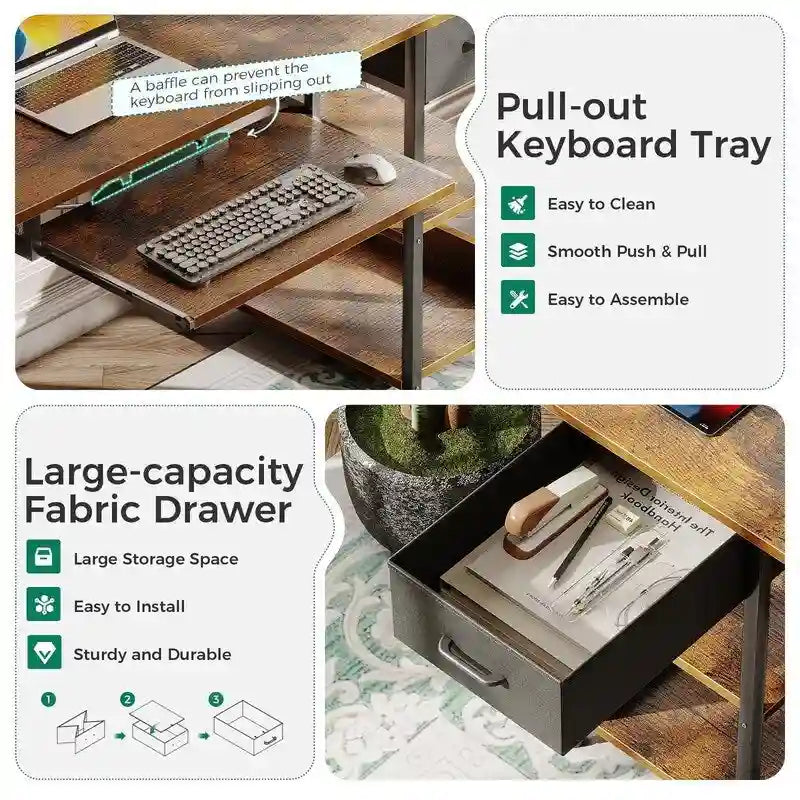 Bureau d'ordinateur de 101,6 cm avec multiprise intégrée