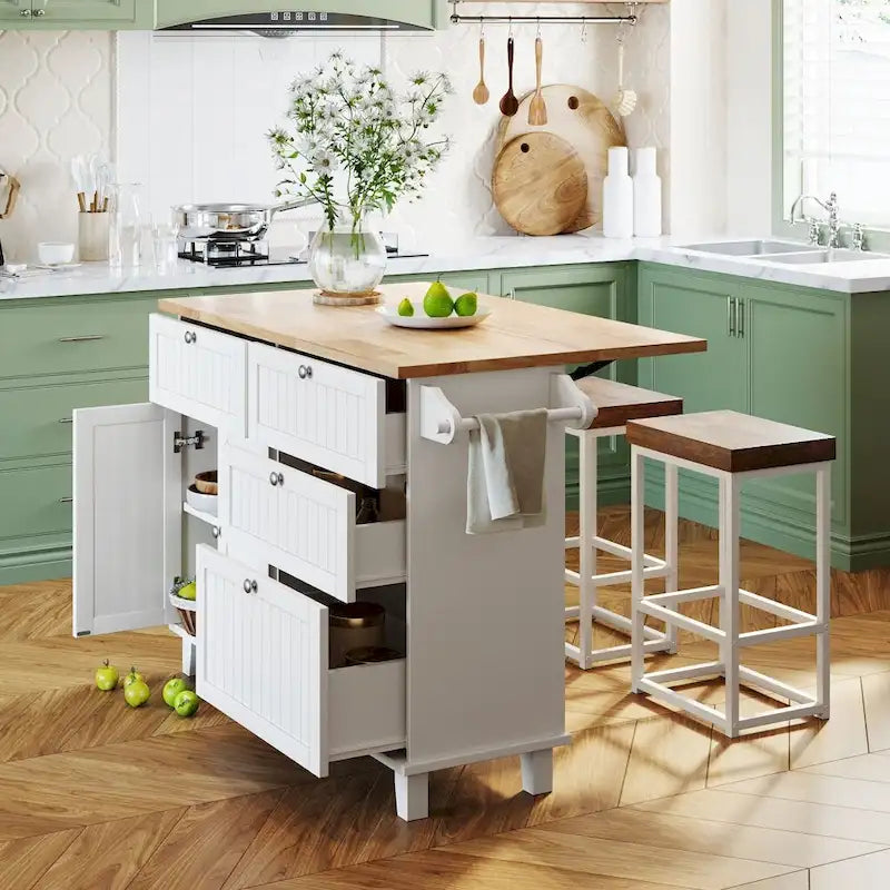 Ensemble îlot de cuisine avec abattant et 2 tabourets