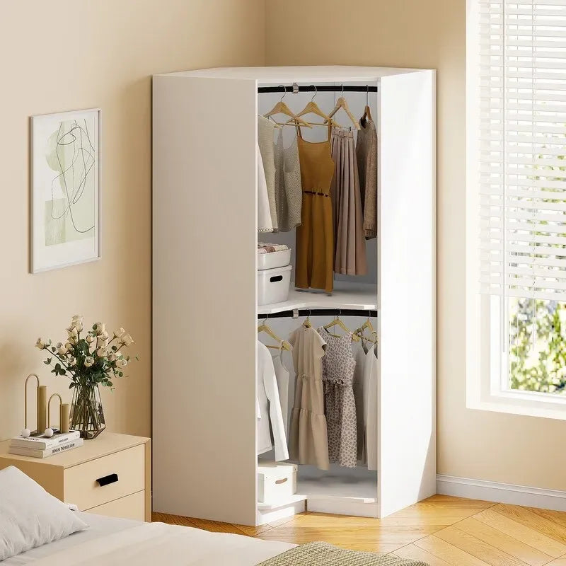 Armoire d'angle avec penderie et étagères