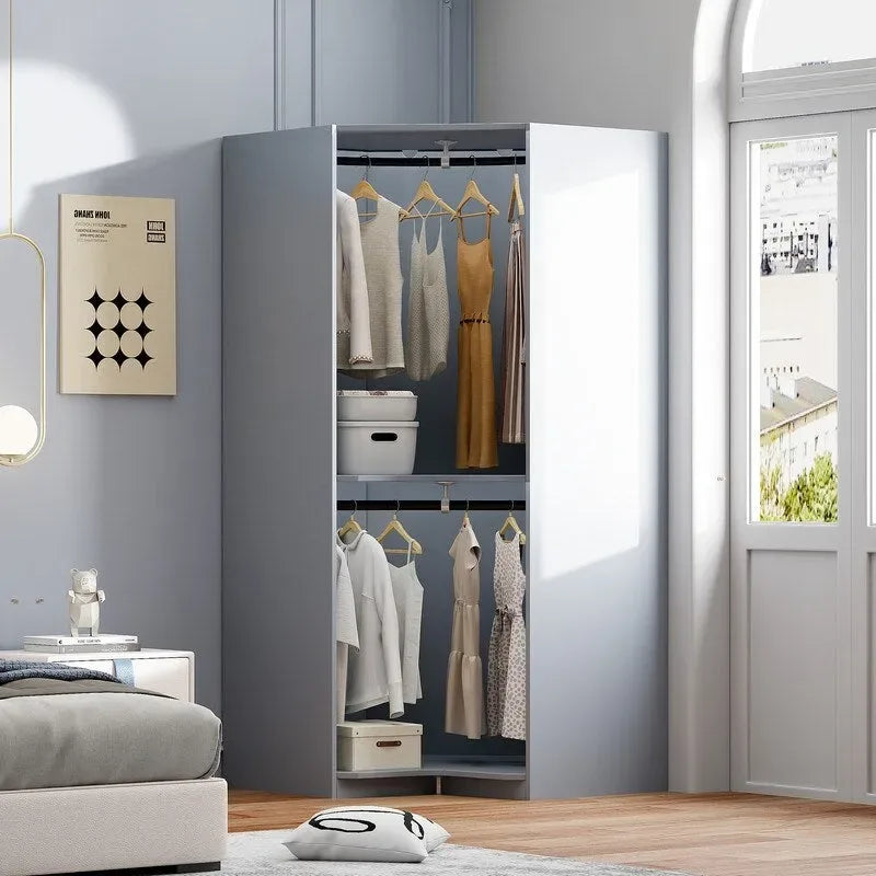 Armoire d'angle avec penderie et étagères