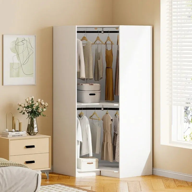 Armoire d'angle avec penderie et étagères