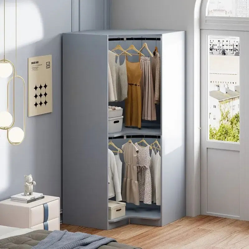 Armoire d'angle avec penderie et étagères