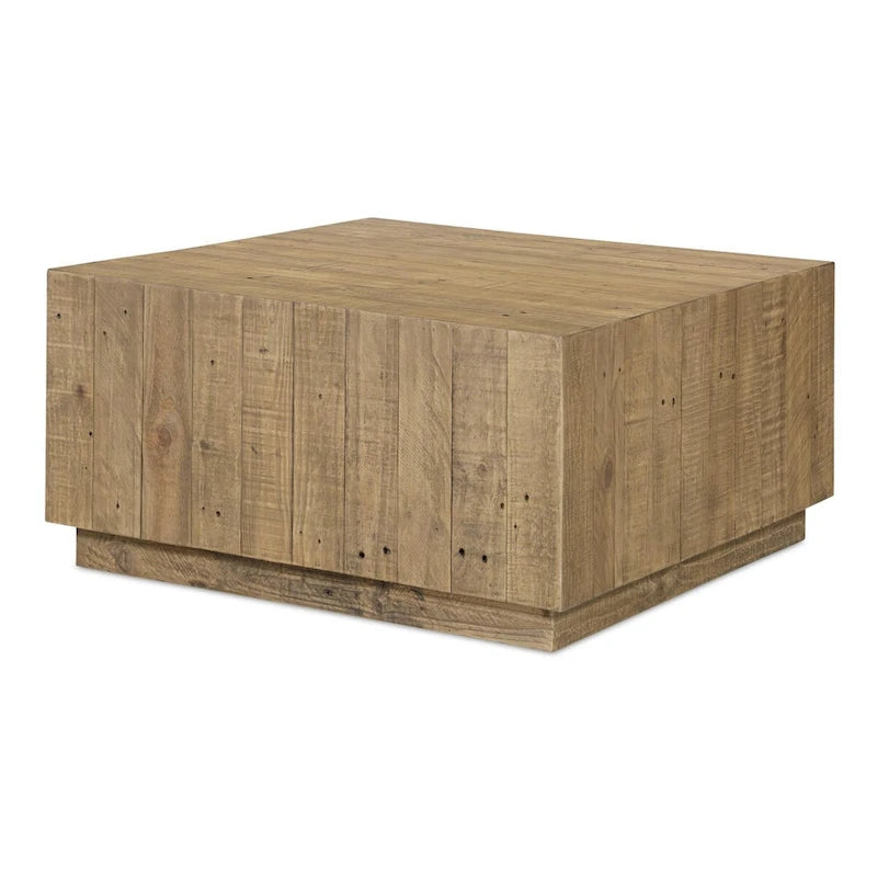 Table basse carrée en bois recyclé avec piédestal, marron - 31,5 x 31,5 x 16
