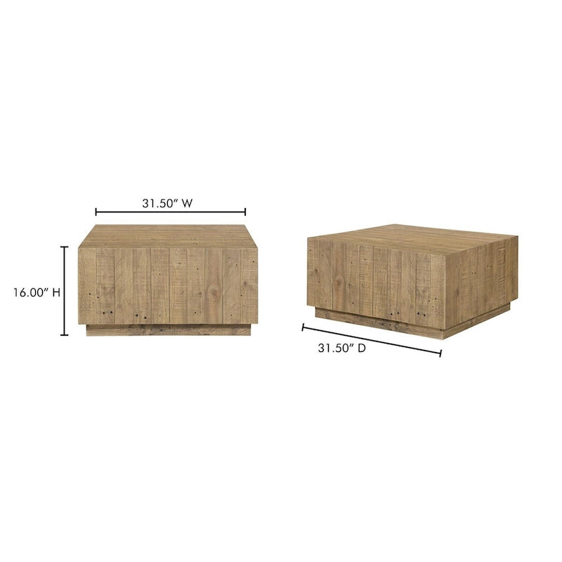 Table basse carrée en bois recyclé avec piédestal, marron - 31,5 x 31,5 x 16